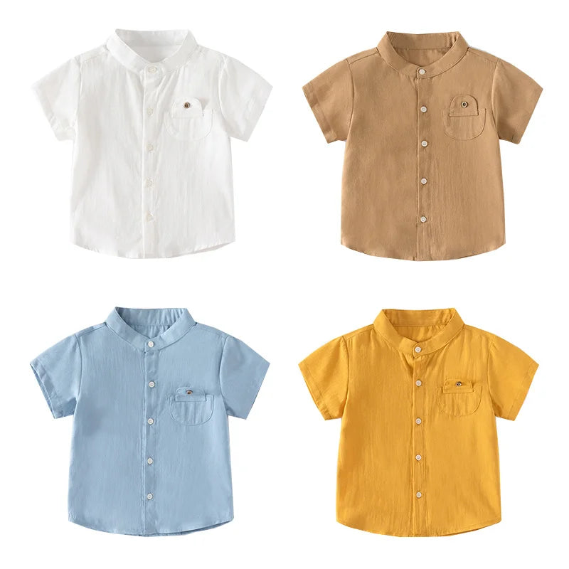 Boys’ Cotton Mandarin Collar Shirt 2–6 Years | قميص أولاد قطني بياقة ماندارين لعمر ٢–٦ سنوات