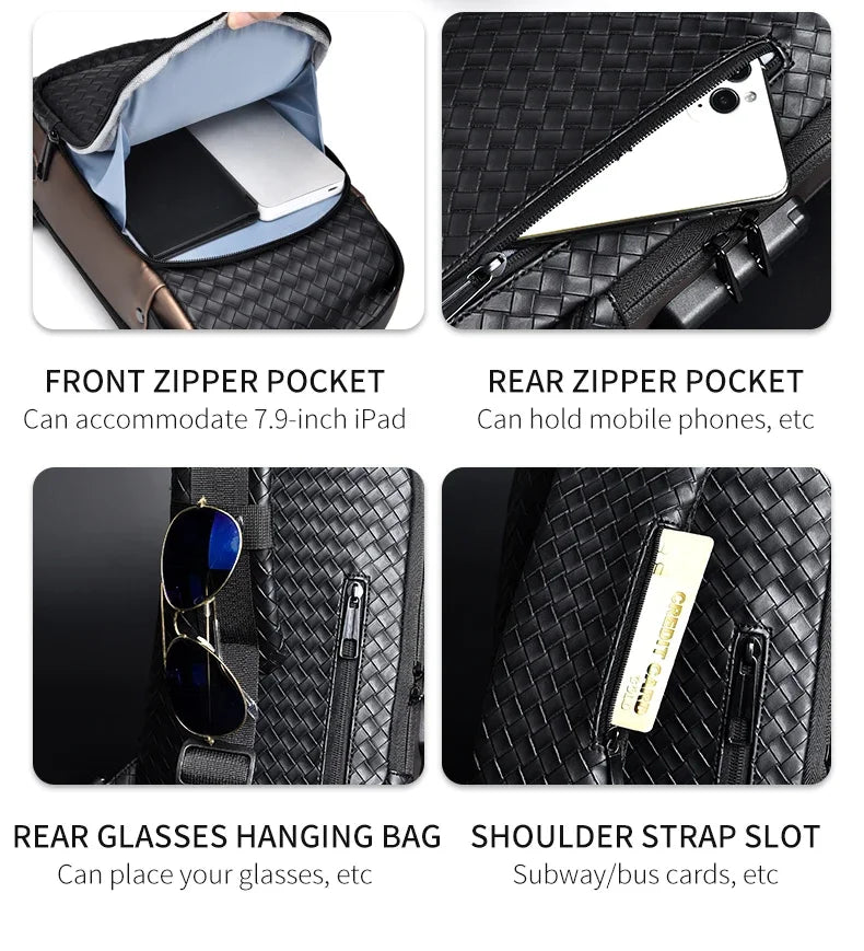 Men’s PU Anti-Theft Chest Bag | حقيبة صدر رجالية PU مضادة للسرقة