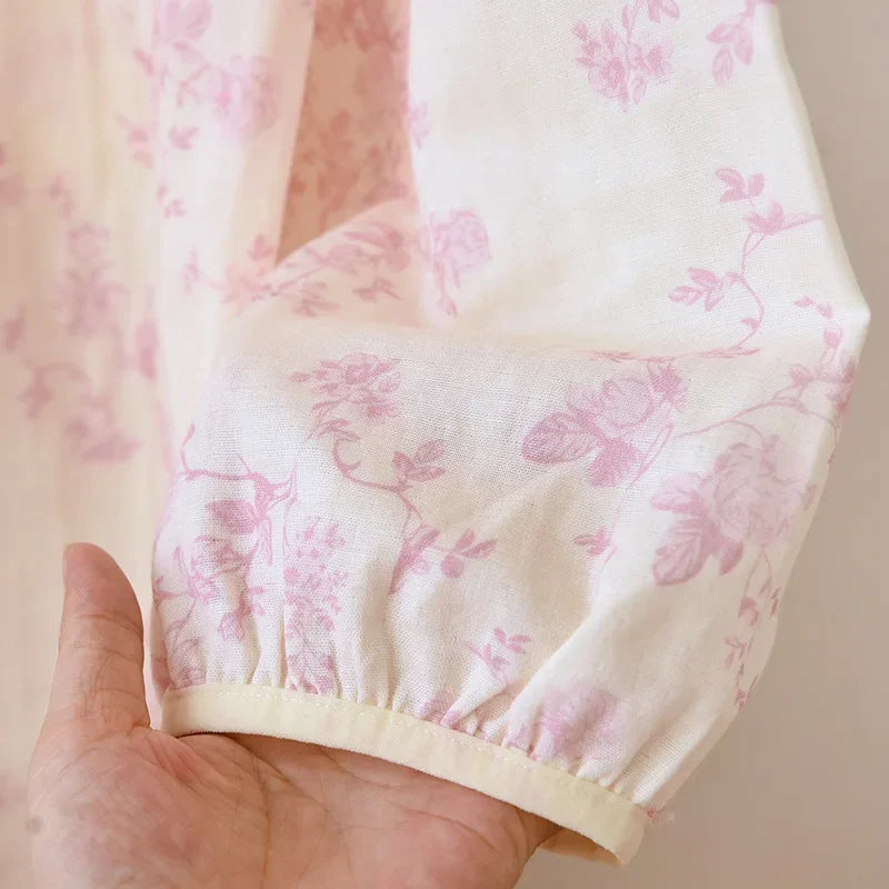 Women’s Pure Cotton Gauze Sleep Dress | جلابية بيت قطنية ناعمة بحافة دانتيل