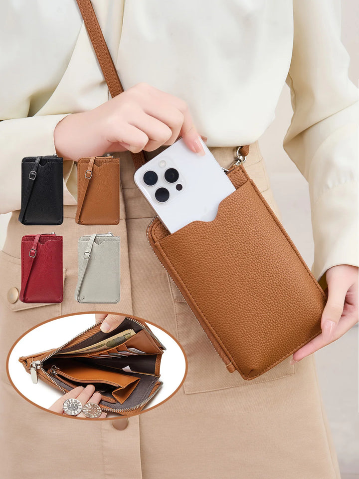 Women’s Litchi Pattern Crossbody Phone Bag | حقيبة هاتف نسائية كروس بودي بنقشة جلدية