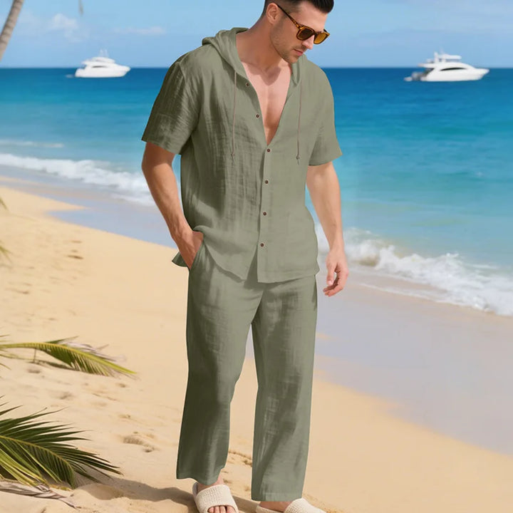Men’s Linen Summer Set | Breathable Short Sleeve Shirt & Pants