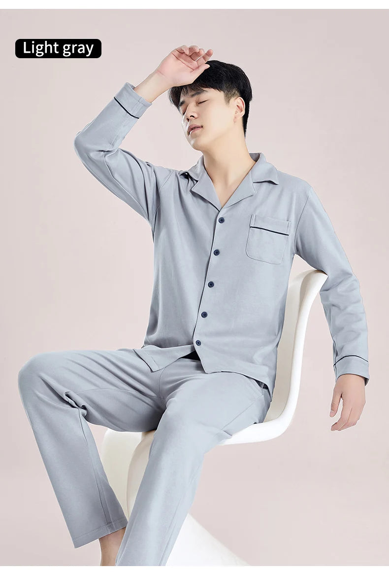Men’s Cotton Pajama Set | Warm Button-Down Homewear