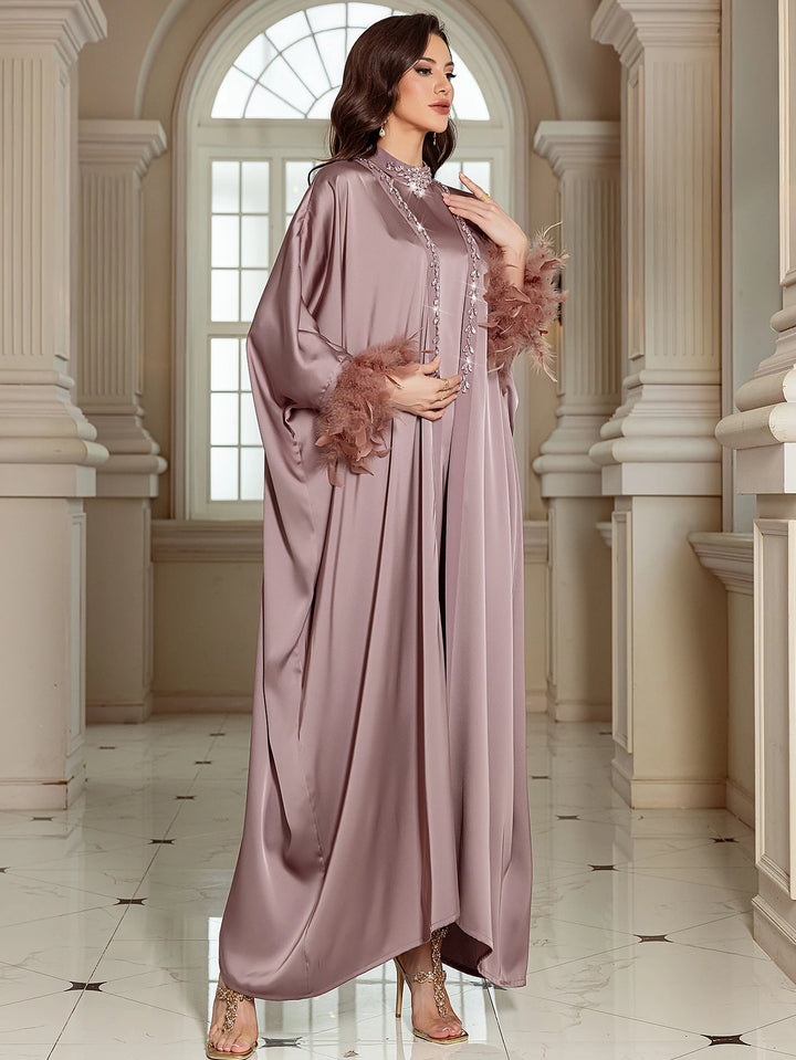 The Satin Feather Abaya Set