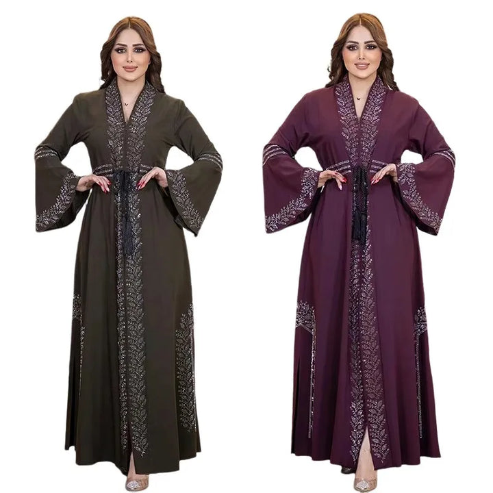 Women’s Crystal Rhinestone Open Abaya | عباية مفتوحة بتفاصيل كريستالية راقية