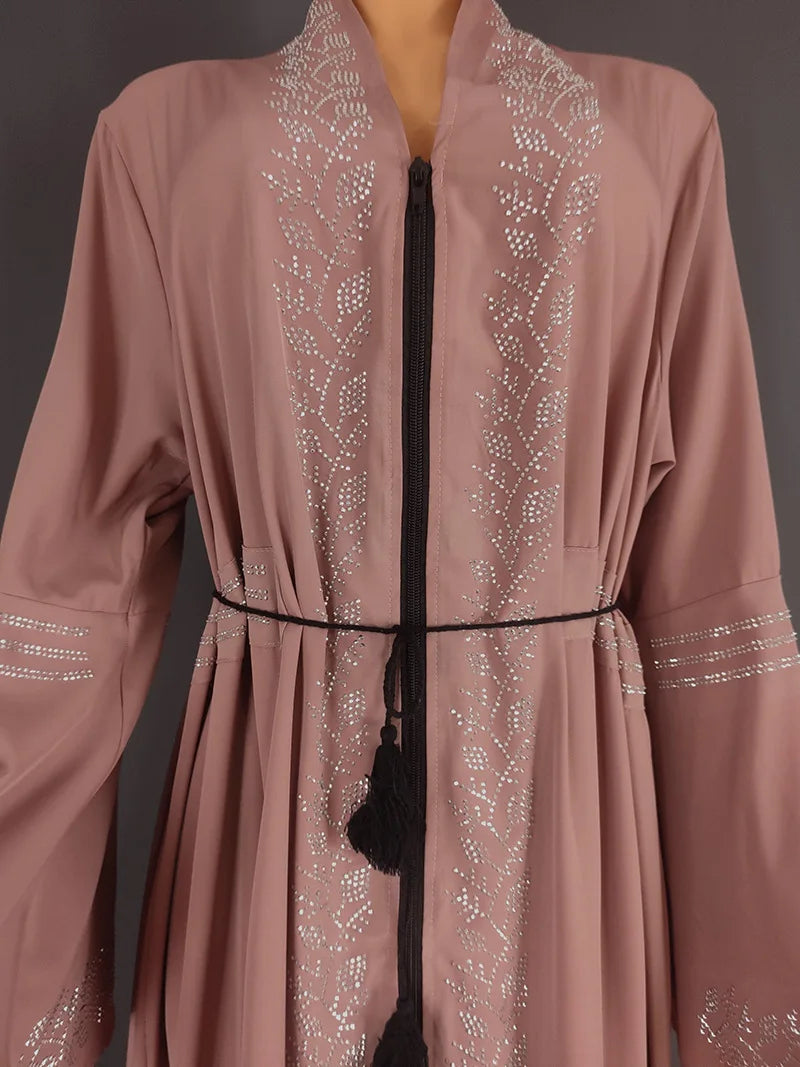 Women’s Crystal Rhinestone Open Abaya | عباية مفتوحة بتفاصيل كريستالية راقية