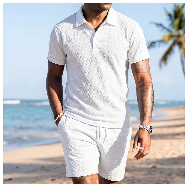 Men’s Solid Summer Set | Casual Short Sleeve Shirt & Shorts Outfit