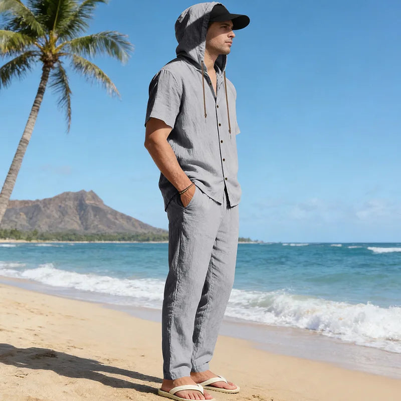 Men’s Linen Summer Set | Breathable Short Sleeve Shirt & Pants