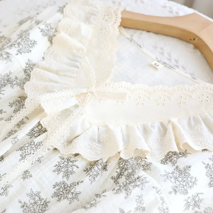 Women’s Cotton Gauze Sleep Dress | جلابية قطنية صيفية للبيت - Lace Trim