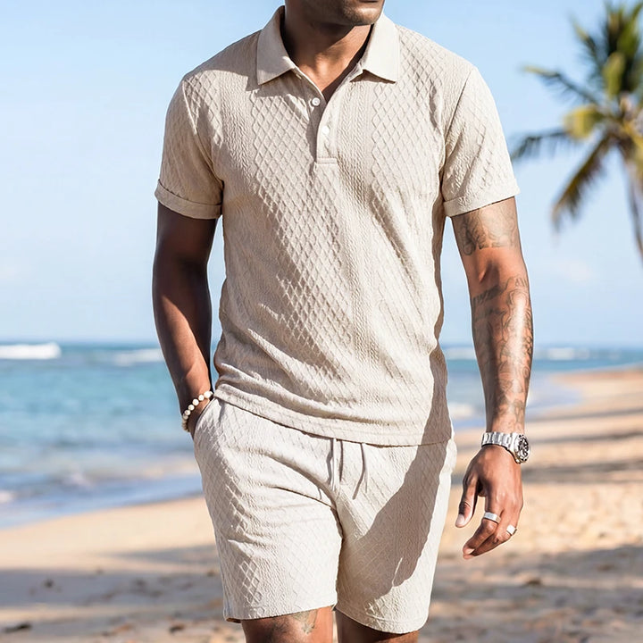Men’s Solid Summer Set | Casual Short Sleeve Shirt & Shorts Outfit