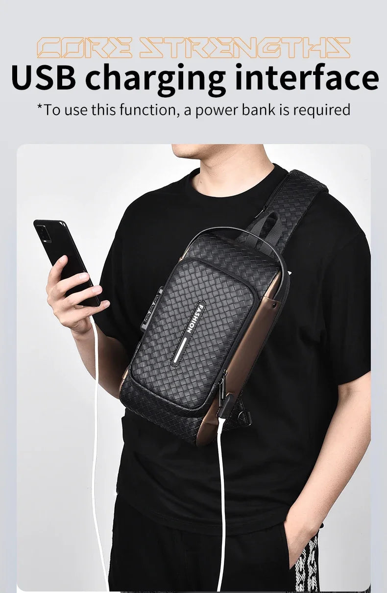 Men’s PU Anti-Theft Chest Bag | حقيبة صدر رجالية PU مضادة للسرقة