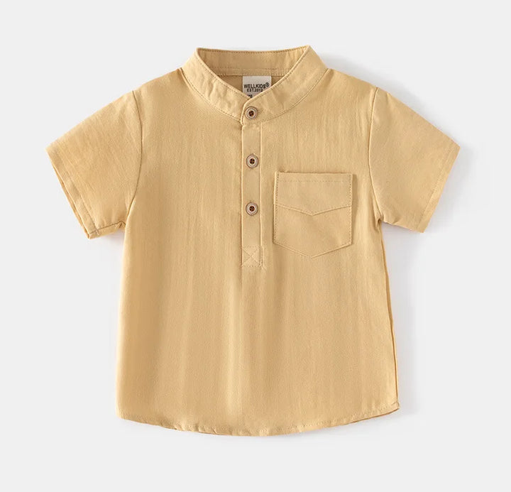 Boys’ Mandarin Collar Linen-Cotton Shirt | قميص أطفال بياقة ماندارين