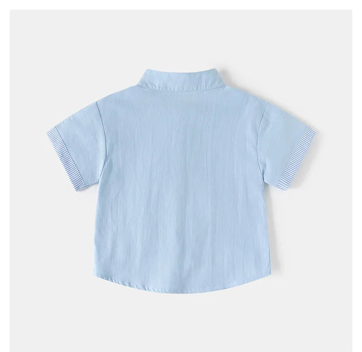 Boys’ 2T–6T Striped Mandarin Collar Shirt | قميص أطفال مخطط بياقة ماندارين لعمر ٢–٦ سنوات
