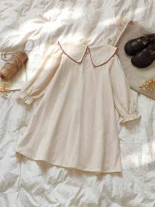 Girls Beige Embroidered Peter Pan Dress