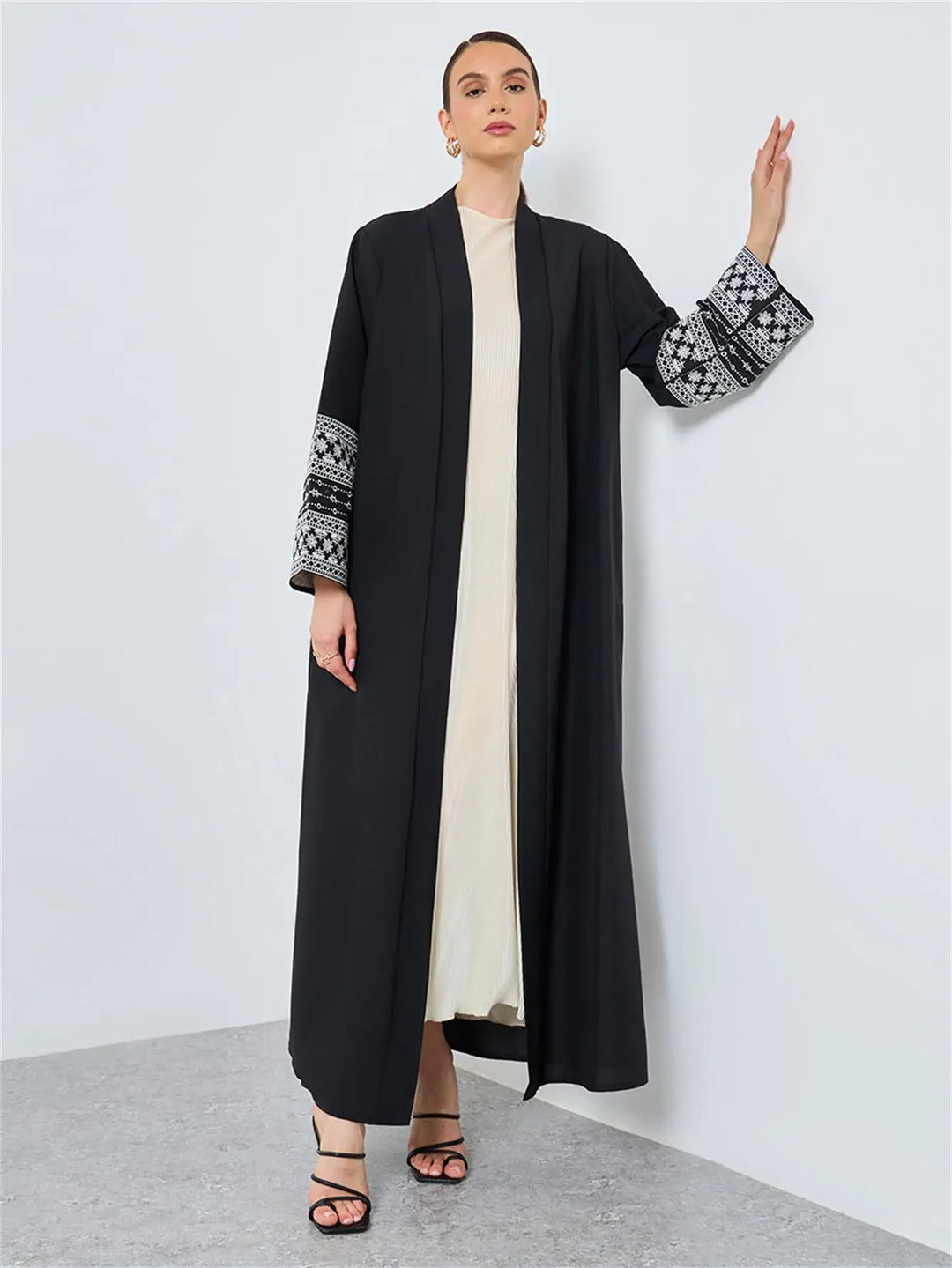 Women’s Open Abaya | Elegant Belted Cuff Detail Design