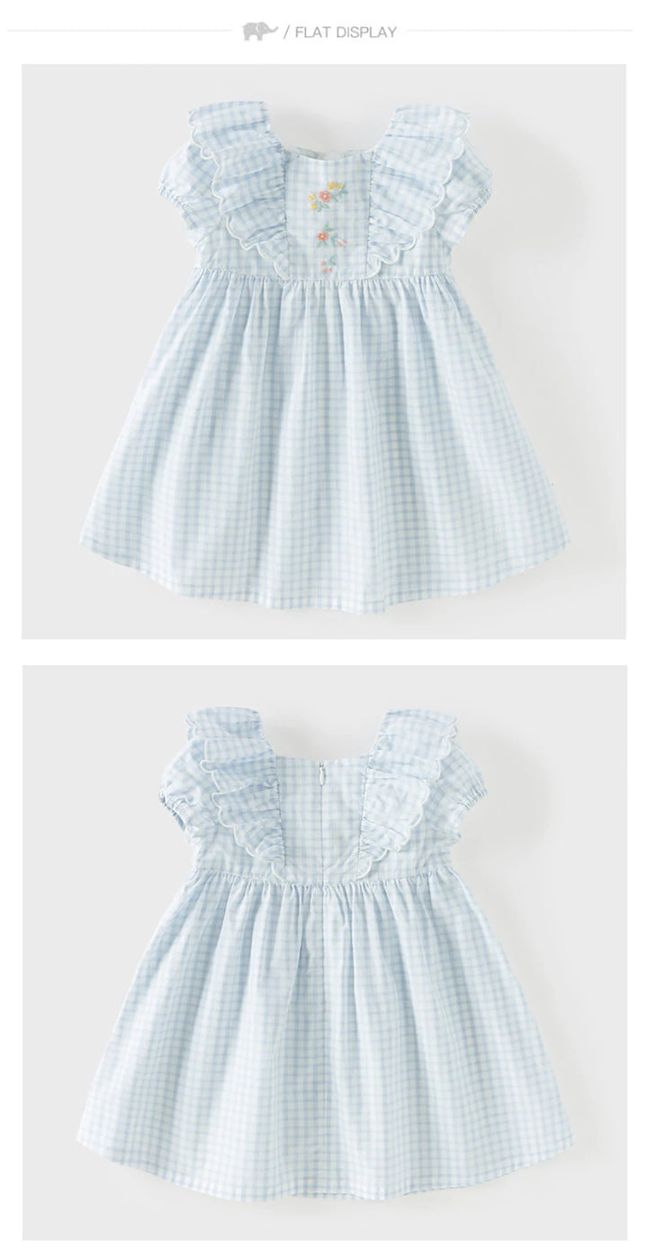 Girls Blue Plaid Cotton Dress