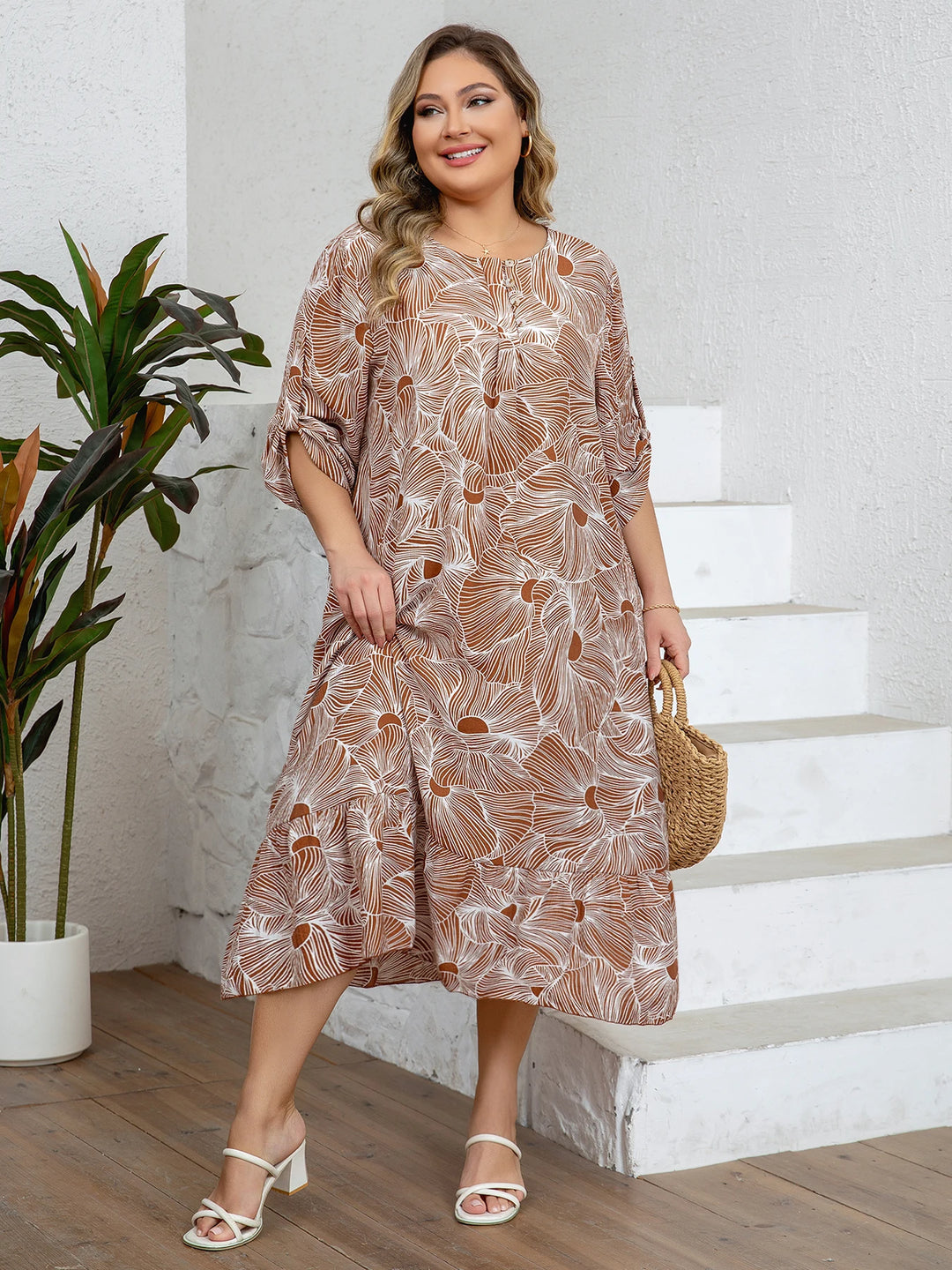 Women’s Plus Size Floral Lounge Dress | فستان بيت صيفي واسع