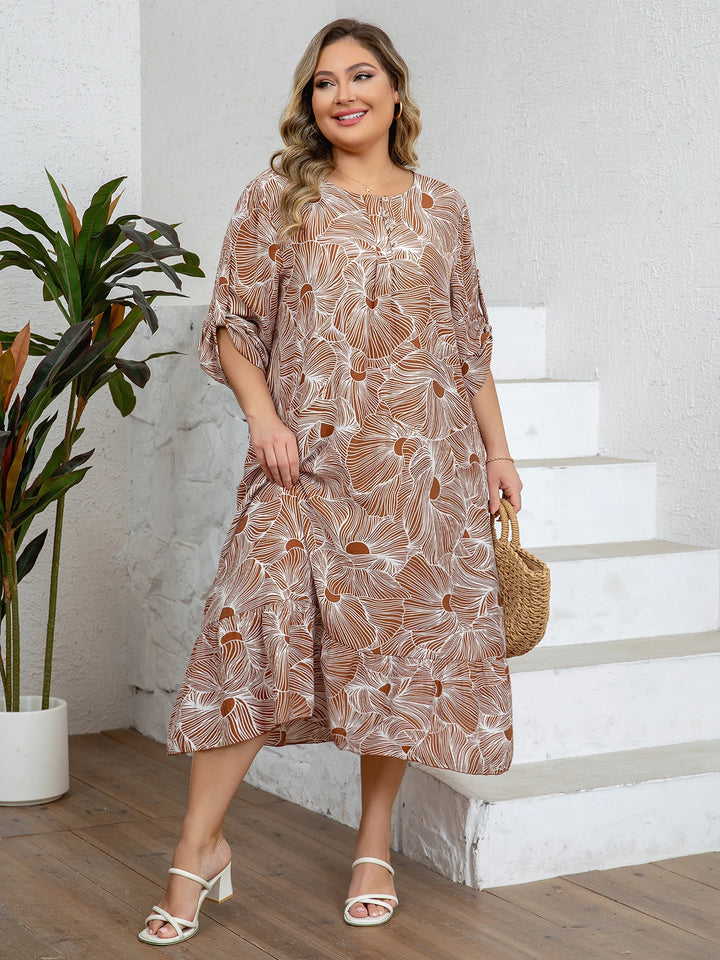 Women’s Plus Size Floral Lounge Dress | فستان بيت صيفي واسع - Brown