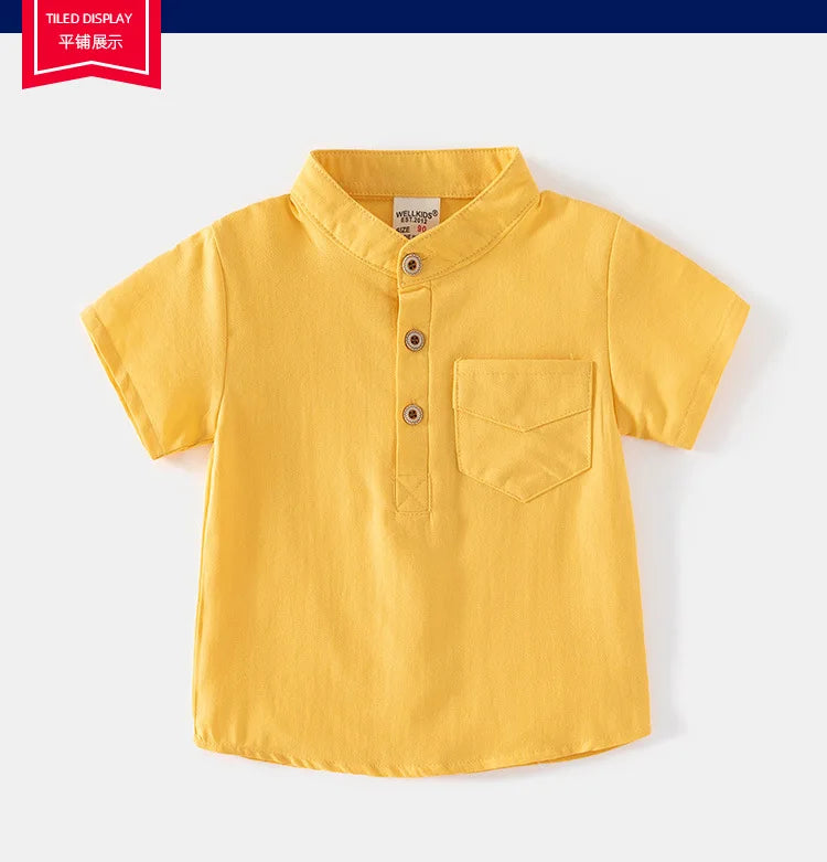 Boys’ Mandarin Collar Linen-Cotton Shirt | قميص أطفال بياقة ماندارين