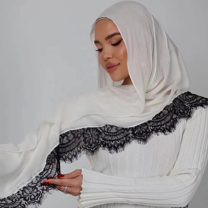 Women’s Lace Edge Hijab Scarf | Soft Everyday Drape