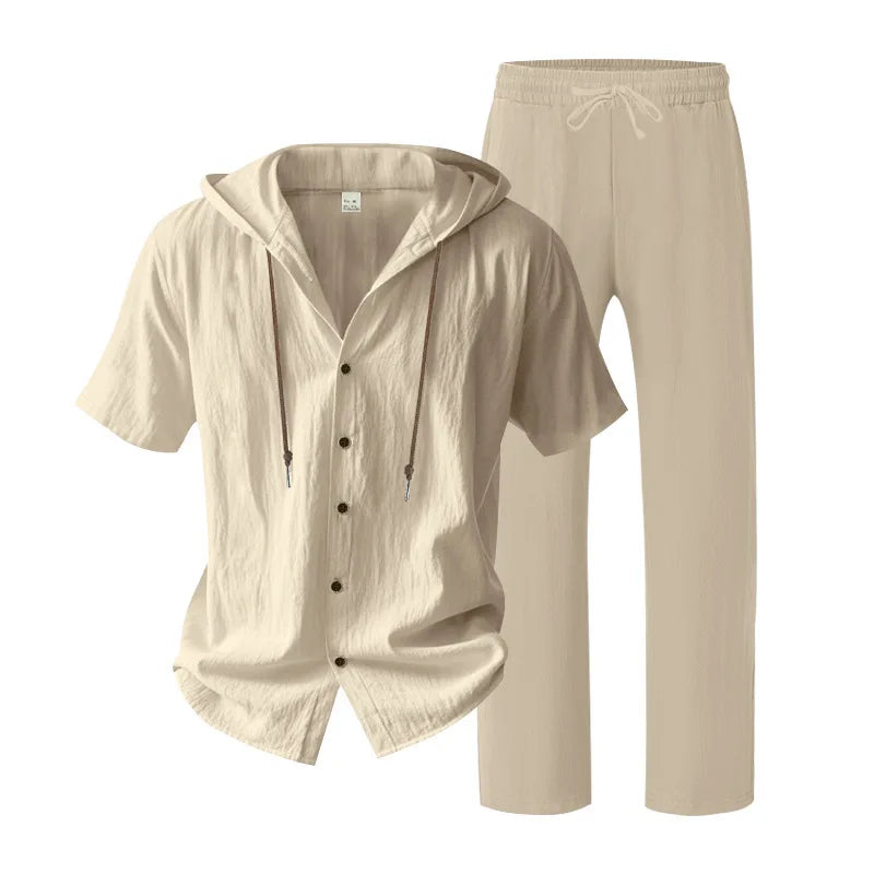 Men’s Linen Summer Set | Breathable Short Sleeve Shirt & Pants