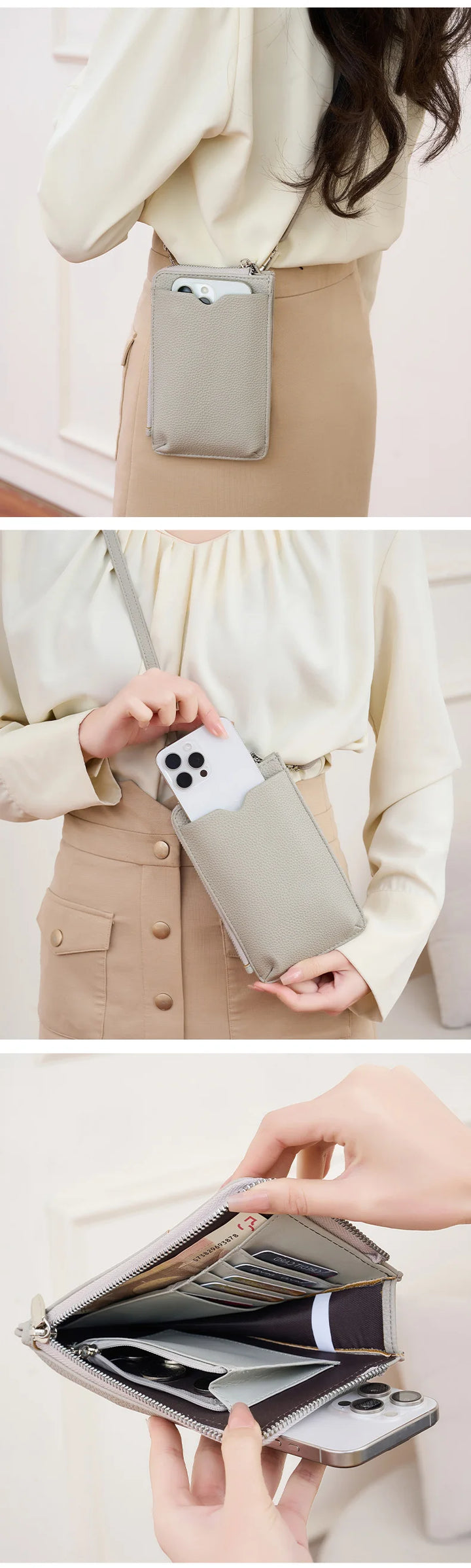 Women’s Litchi Pattern Crossbody Phone Bag | حقيبة هاتف نسائية كروس بودي بنقشة جلدية