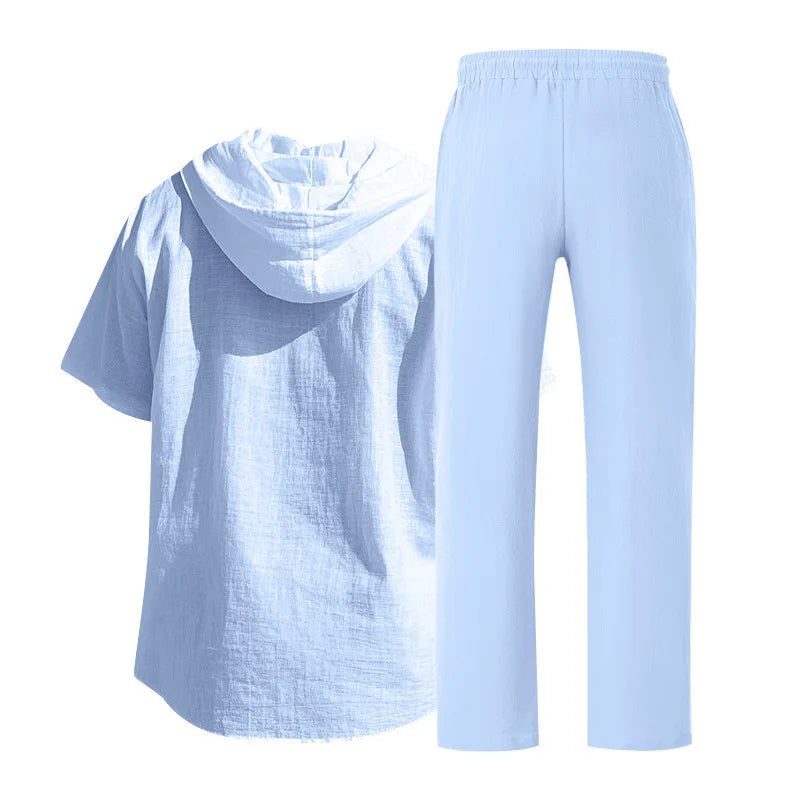 Men’s Linen Summer Set | Breathable Short Sleeve Shirt & Pants