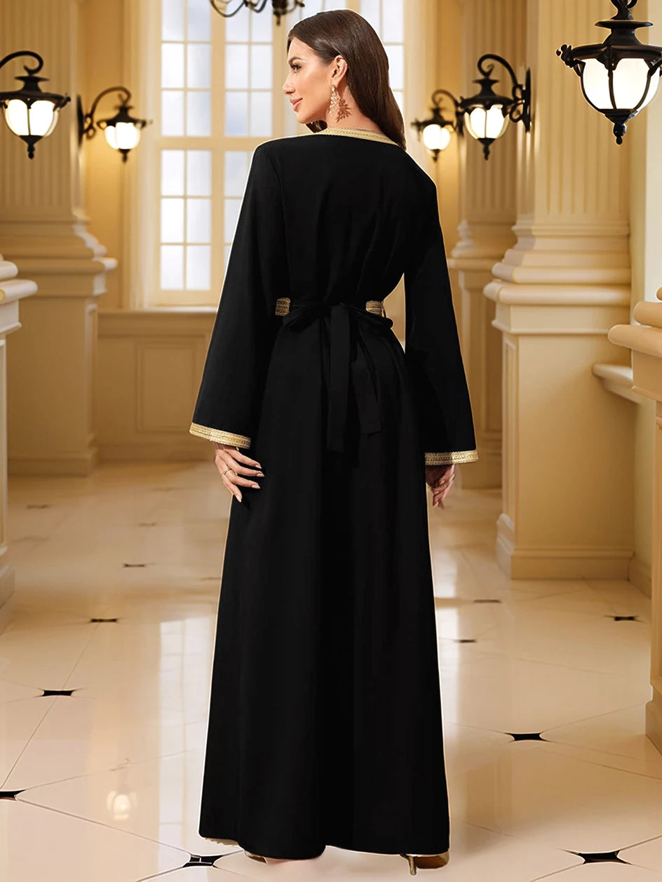 Women’s Open Abaya | Elegant Contrast Layered Modest Design