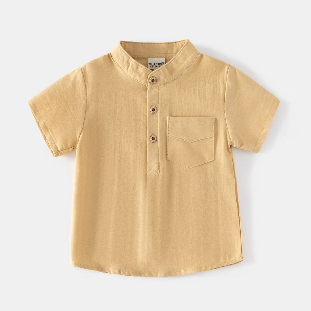 Boys’ Mandarin Collar Linen-Cotton Shirt | قميص أطفال بياقة ماندارين