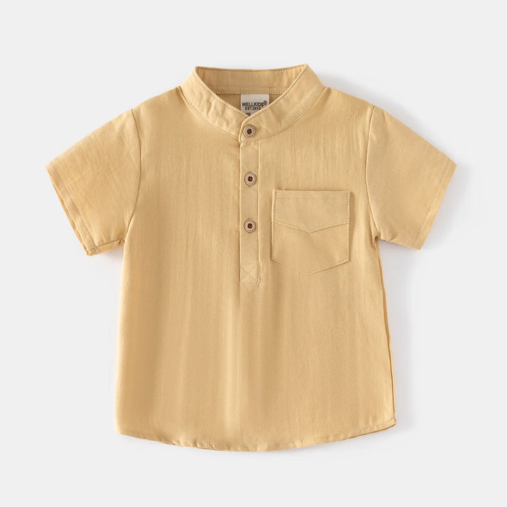 Boys’ Mandarin Collar Linen-Cotton Shirt | قميص أطفال بياقة ماندارين