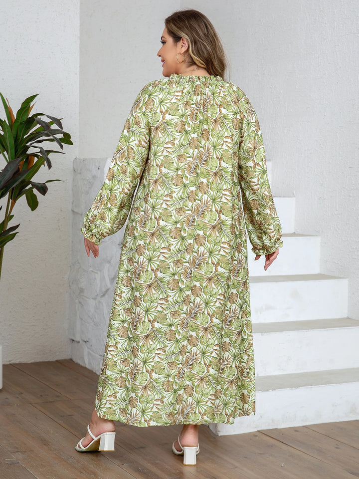 Women’s Plus Size Green Print Jalabiya | جلابية نسائية واسعة بنقشة خضراء