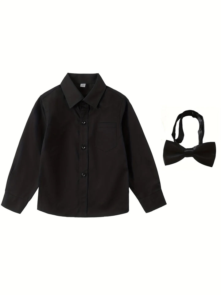 Boys’ Long Sleeve Shirt with Bow Tie 2–16 Years | قميص أولاد بأكمام طويلة وربطة عنق لعمر ٢–١٦ سنة