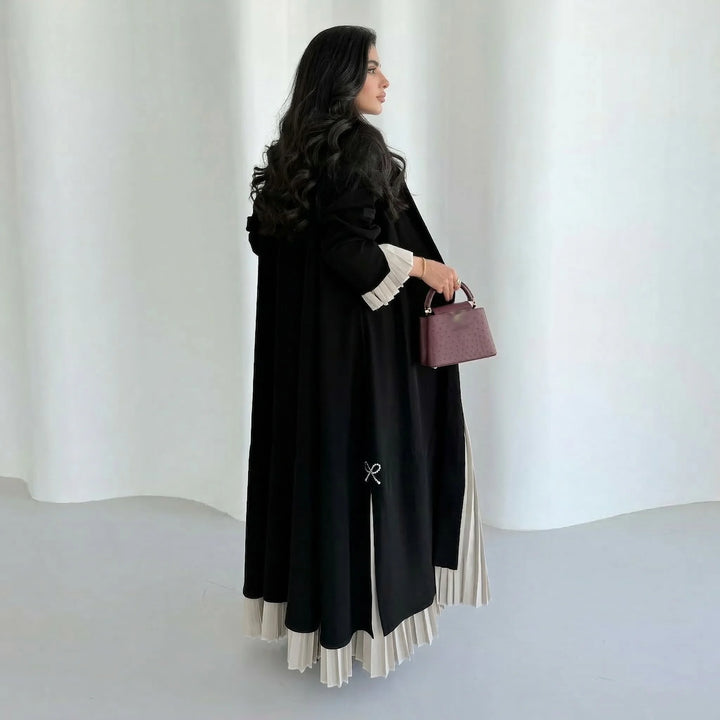 Abaya Pleated Patchwork Design | Muslim Women Open Front Long Kaftan