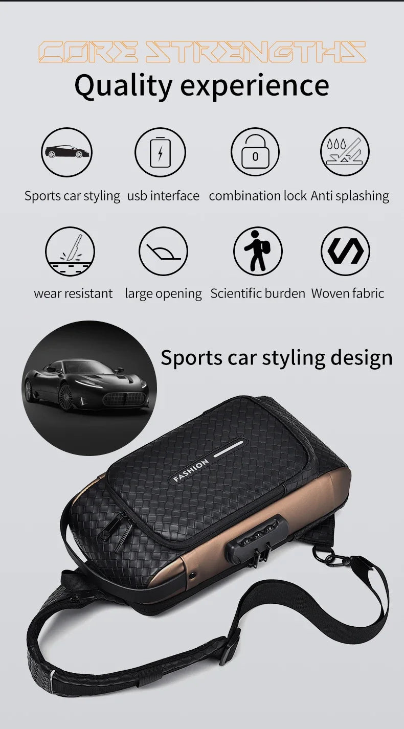 Men’s PU Anti-Theft Chest Bag | حقيبة صدر رجالية PU مضادة للسرقة