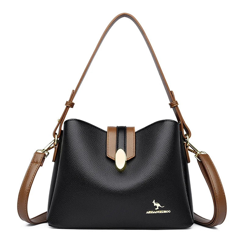 Women’s Casual Leather-Look Tote Bag | حقيبة توت نسائية عملية