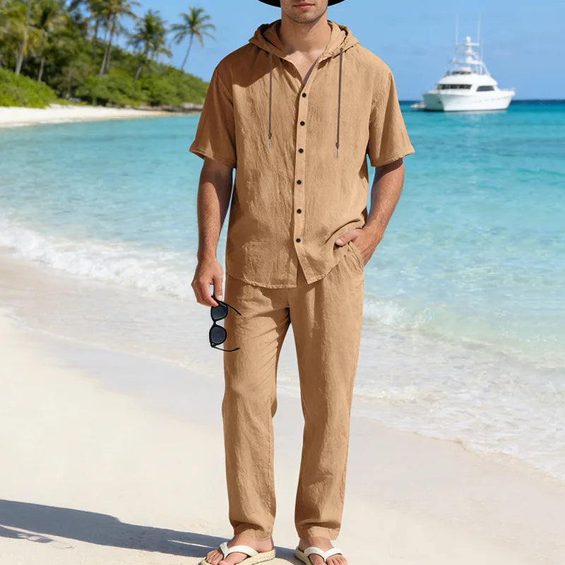 Men’s Summer Beach Set | Casual Short Sleeve Shirt & Shorts Outfit