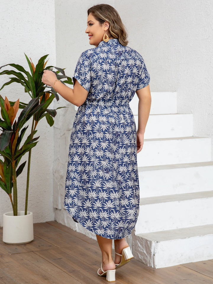 Women’s Plus Size Plant Print Lounge Dress | فستان بيت صيفي واسع - Blue