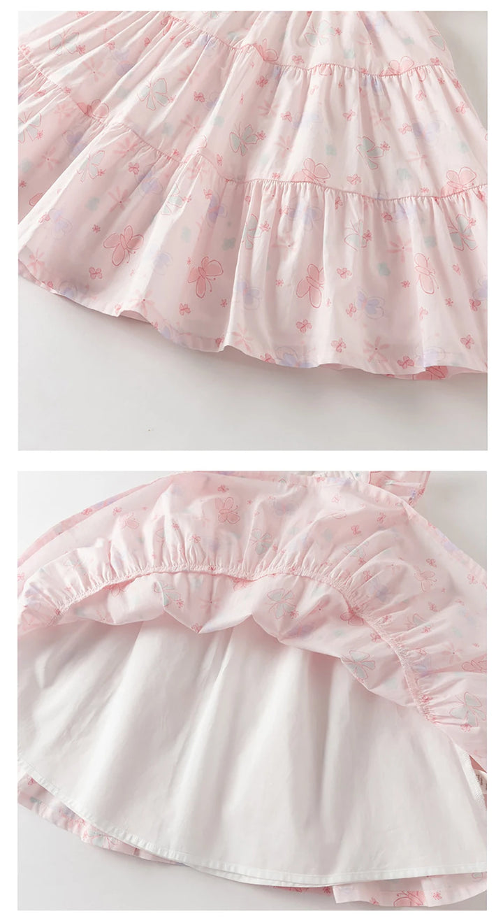 Girls Pink Butterfly Print Mesh Dress