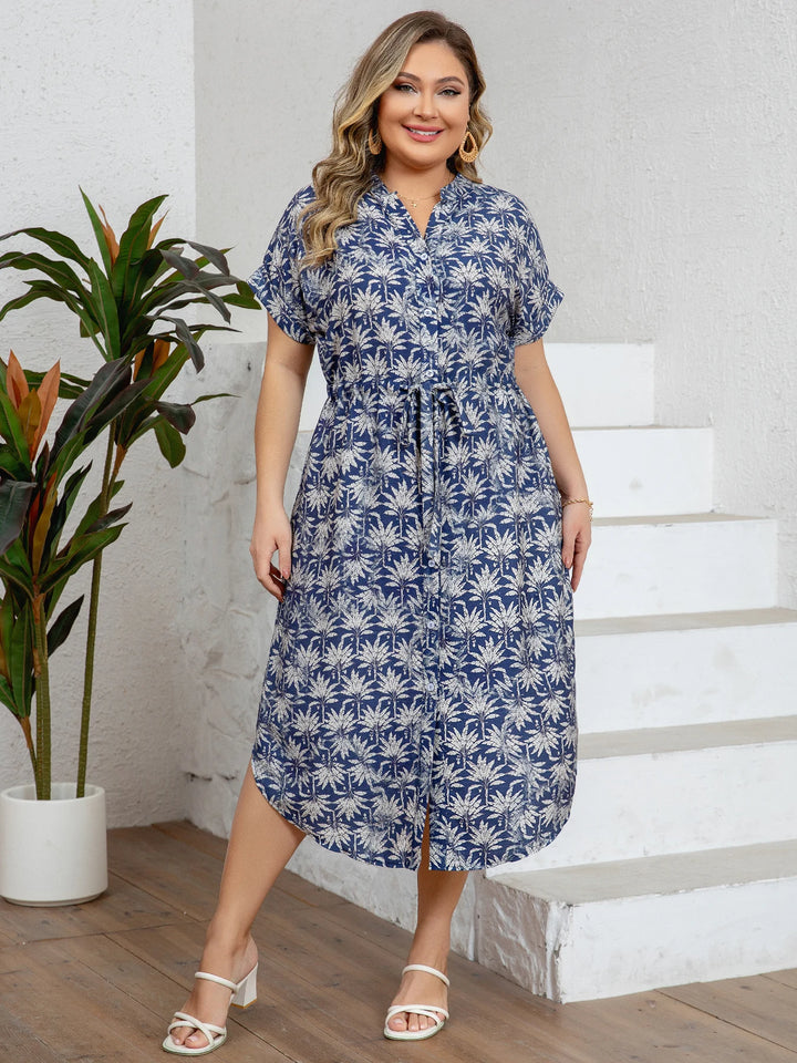 Women’s Plus Size Plant Print Lounge Dress | فستان بيت صيفي واسع - Blue