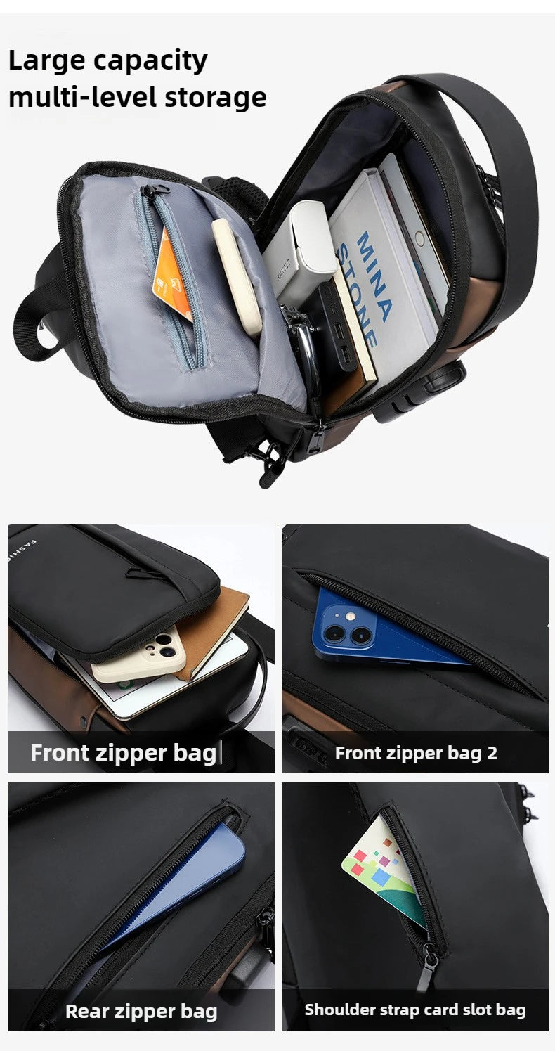 Men’s Anti-Theft Oxford Sling Chest Bag | حقيبة صدر رجالية أكسفورد مضادة للسرقة