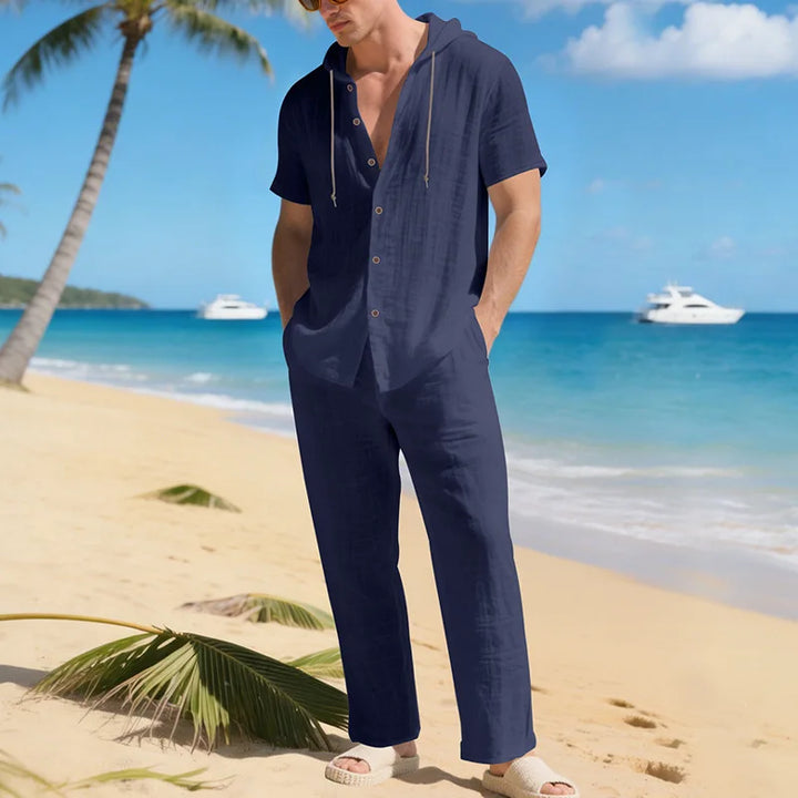 Men’s Linen Summer Set | Breathable Short Sleeve Shirt & Pants