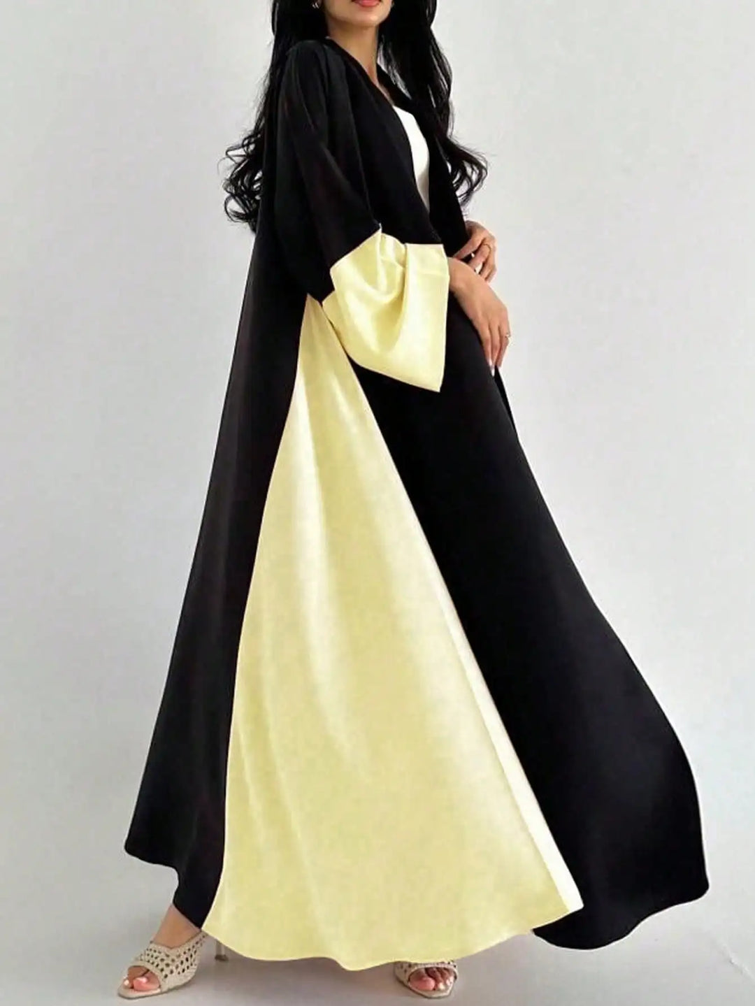 Abaya Open Front Color Block Elegant Modest