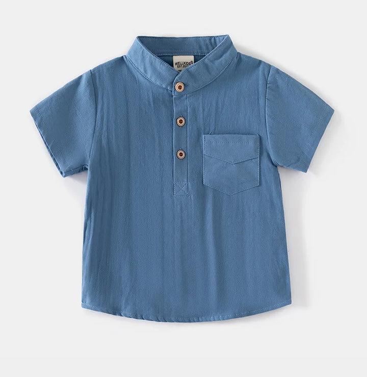 Boys’ Mandarin Collar Linen-Cotton Shirt | قميص أطفال بياقة ماندارين