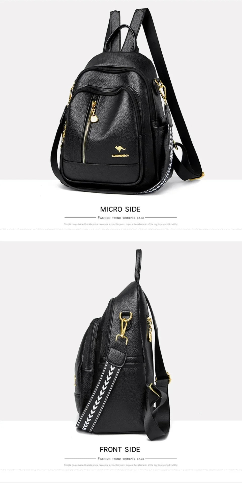 Women’s Leather-Look Travel Backpack | حقيبة ظهر نسائية أنيقة للسفر