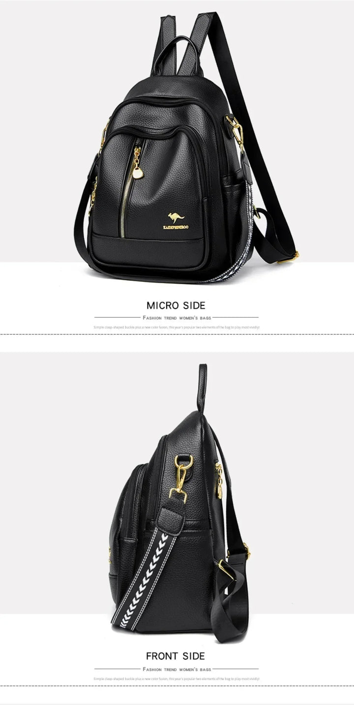 Women’s Leather-Look Travel Backpack | حقيبة ظهر نسائية أنيقة للسفر