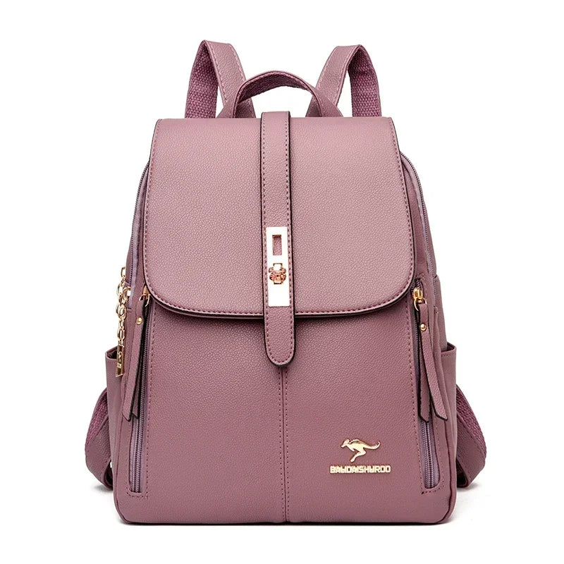 Women’s Vintage Leather-Look Backpack | حقيبة ظهر نسائية بطابع كلاسيكي