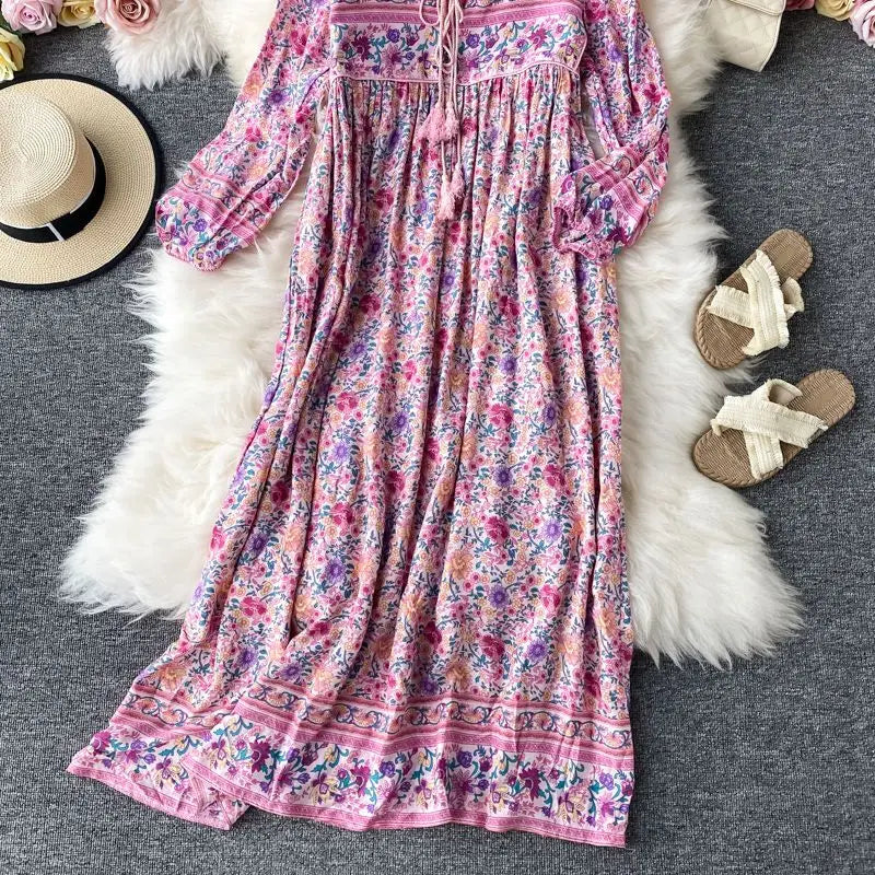 Women’s Retro Floral Long Jalabiya | جلابية نسائية طويلة بنقشة زهور