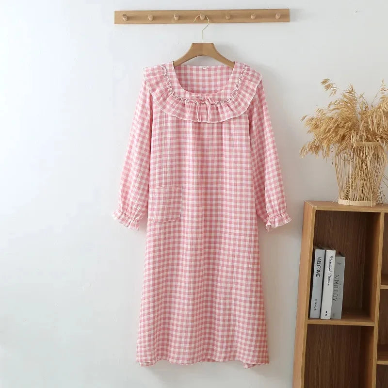 Women’s Cotton Nightgown | جلابية قطنية صيفية للبيت - Plaid