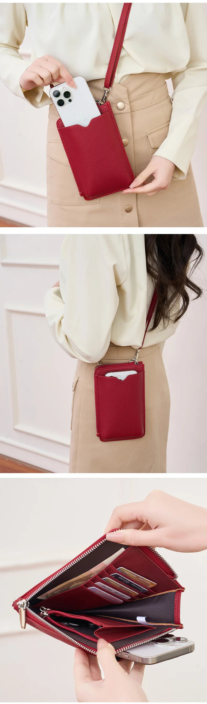 Women’s Litchi Pattern Crossbody Phone Bag | حقيبة هاتف نسائية كروس بودي بنقشة جلدية