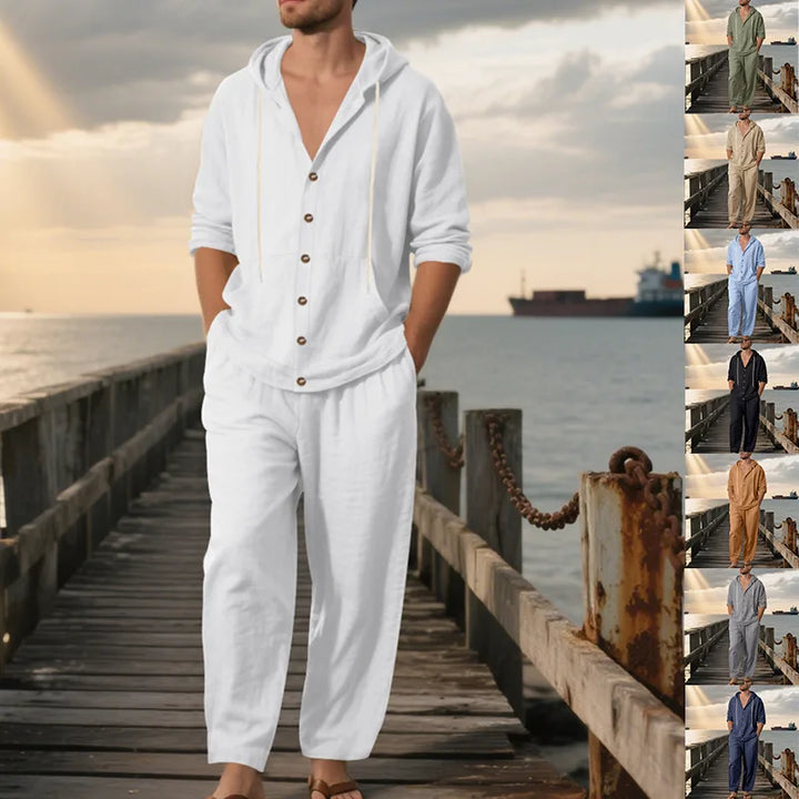 Men’s Linen Hooded Two-Piece Set | Breathable Summer Outfit