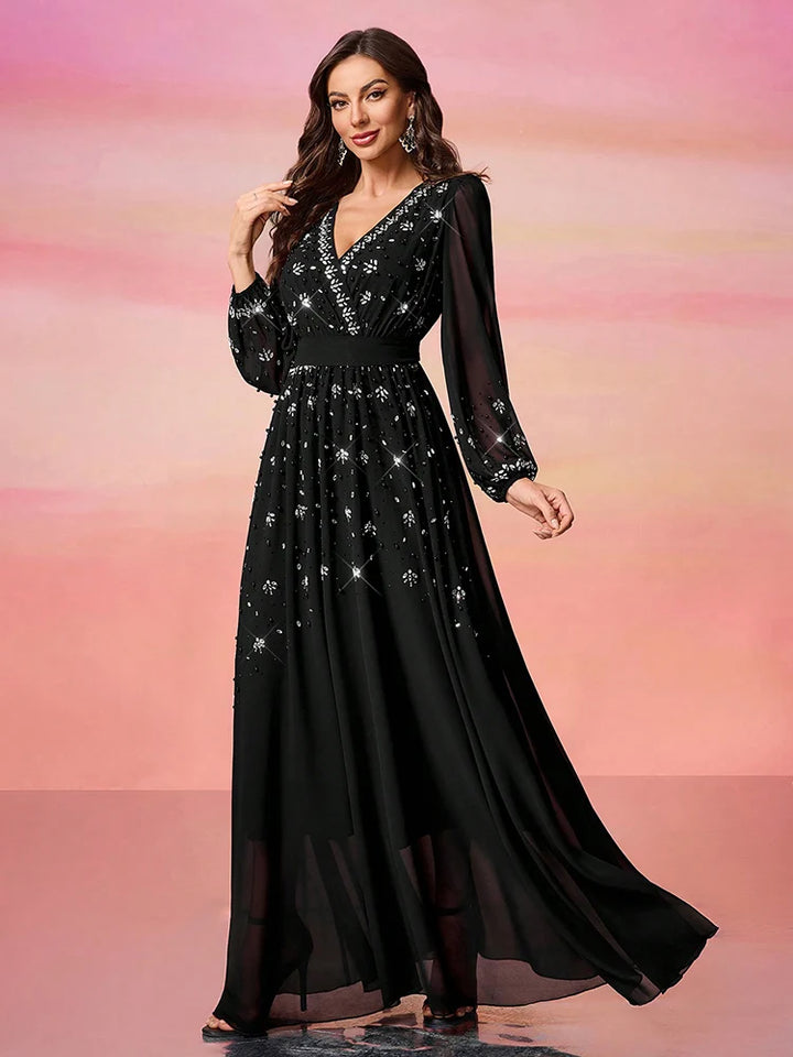 Women’s Dress | Elegant Pearl Embellished Formal Maxi Design